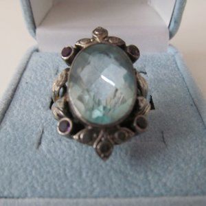 NICKY BUTLER SILVER AQUAMARINE/AMETHYSTS RING SZ 9